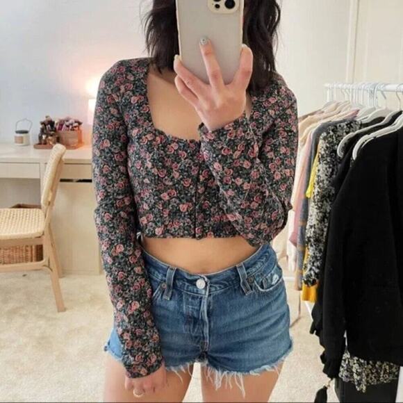 Zara Y2K Floral Square Neck Corset Crop Top M NWOT - Picture 5 of 13